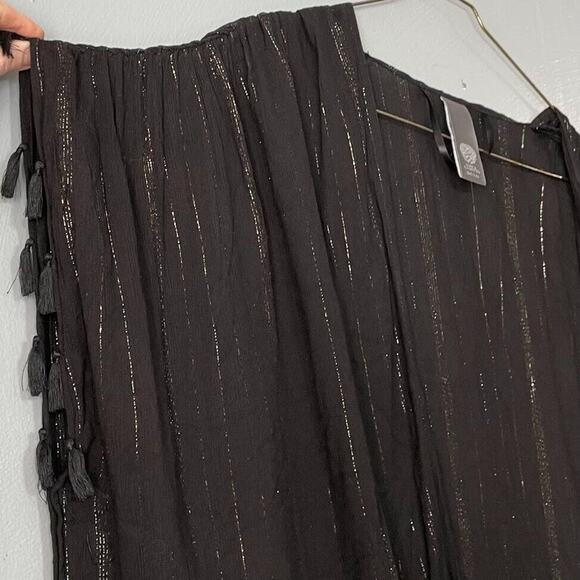 Vince Camuto Kimono One Size Gauze Tasseled Black Gold Metallic Whimsigoth Dark - Picture 2 of 6